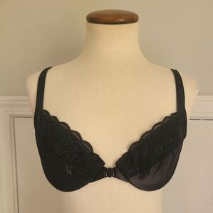 Vtg Victoria’s Secret Bra Second Skin Satin Lace Front Close Size 36B Y2K Black